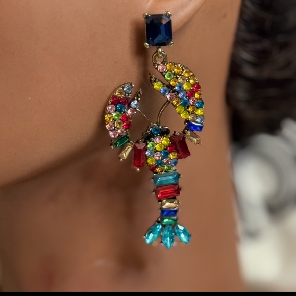 Boutique Crystal Lobster Dangle Earrings - Multicolor Statement Jewelry - Picture 1 of 1